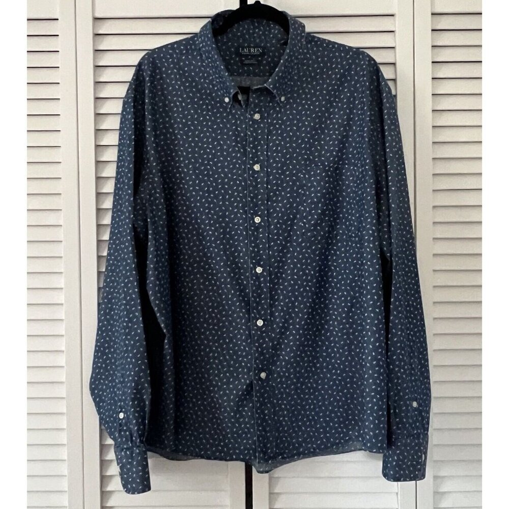 Lauren Ralph Lauren Button Up Shirt Adult XXL Blue Long Sleeve Mens - Picture 1 of 5